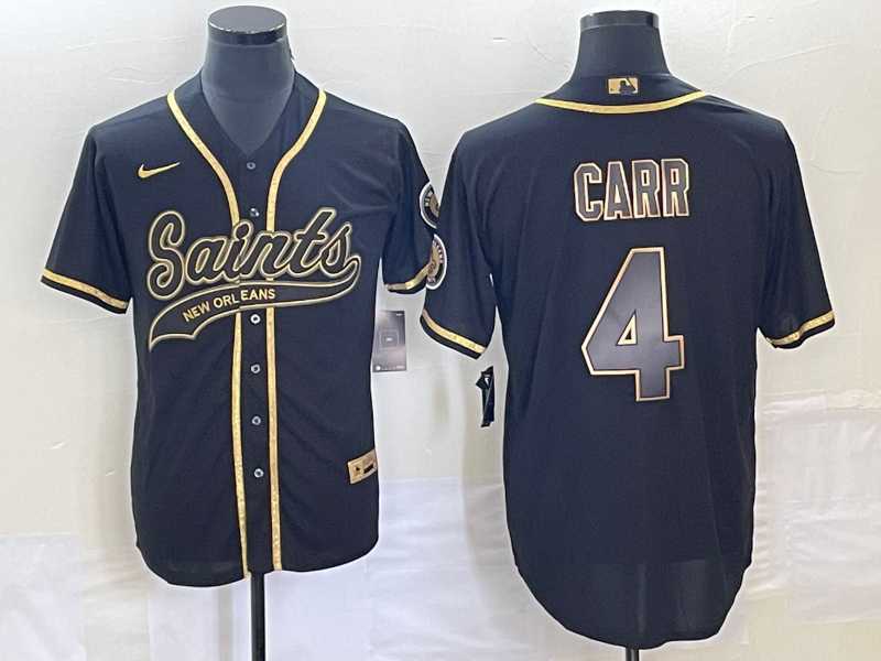 Mens New Orleans Saints #4 Derek Carr Black Gold With Patch Cool Base Stitched Baseball Jersey->new orleans saints->NFL Jersey